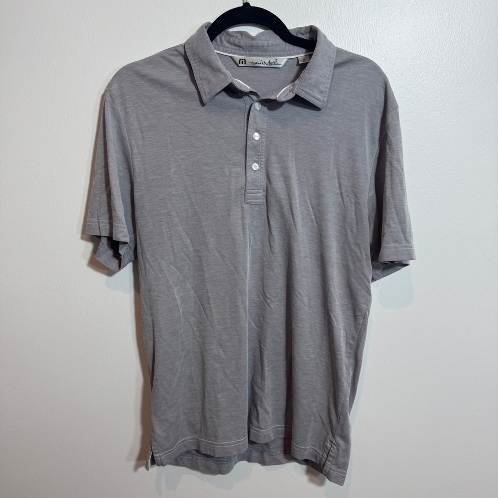 TravisMathew Mens Gray Short Sleeve Golf Polo Shirt Size Medium Solid Casual